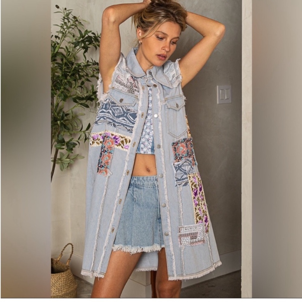 Anthropologie POL Long Devim Patchwork Vest sizes SML